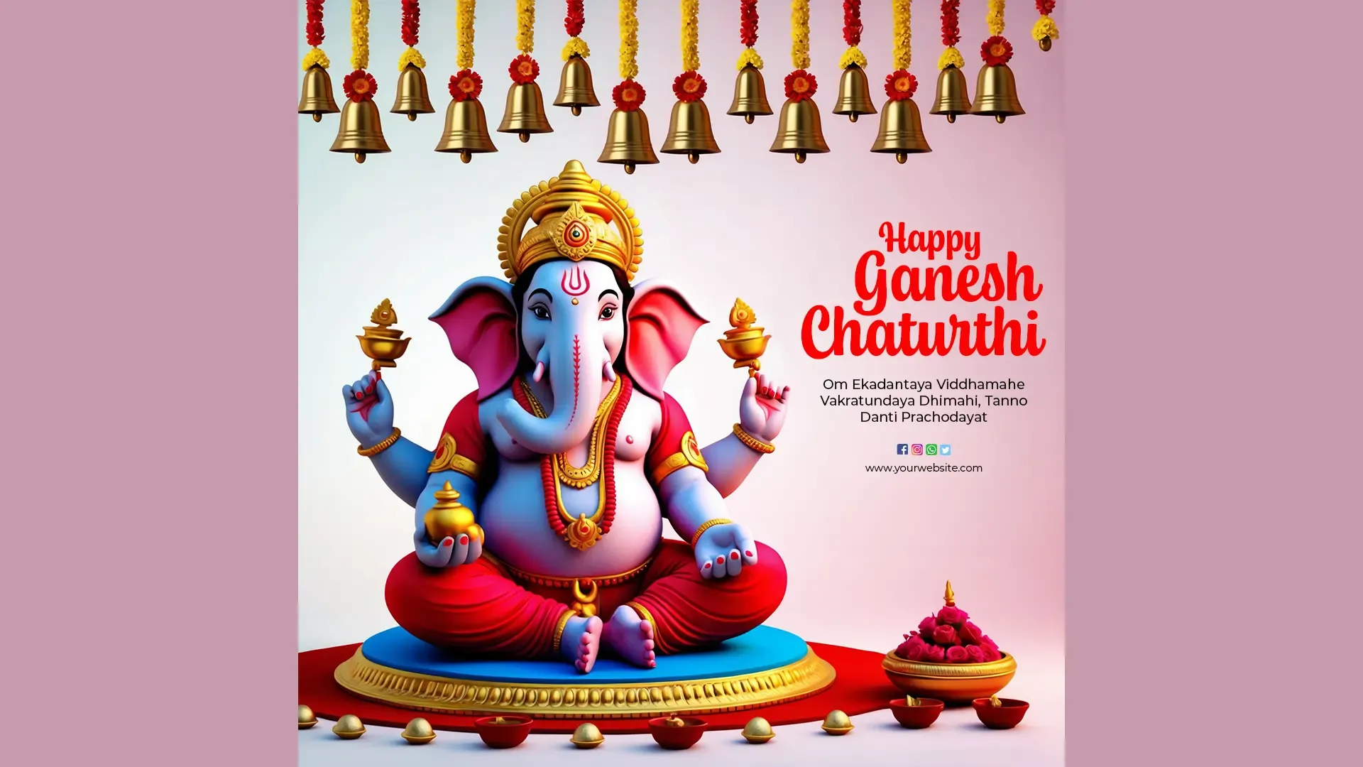 Happy Ganesh Chaturthi Instagram Post Featuring Traditional Mantra and Bells image